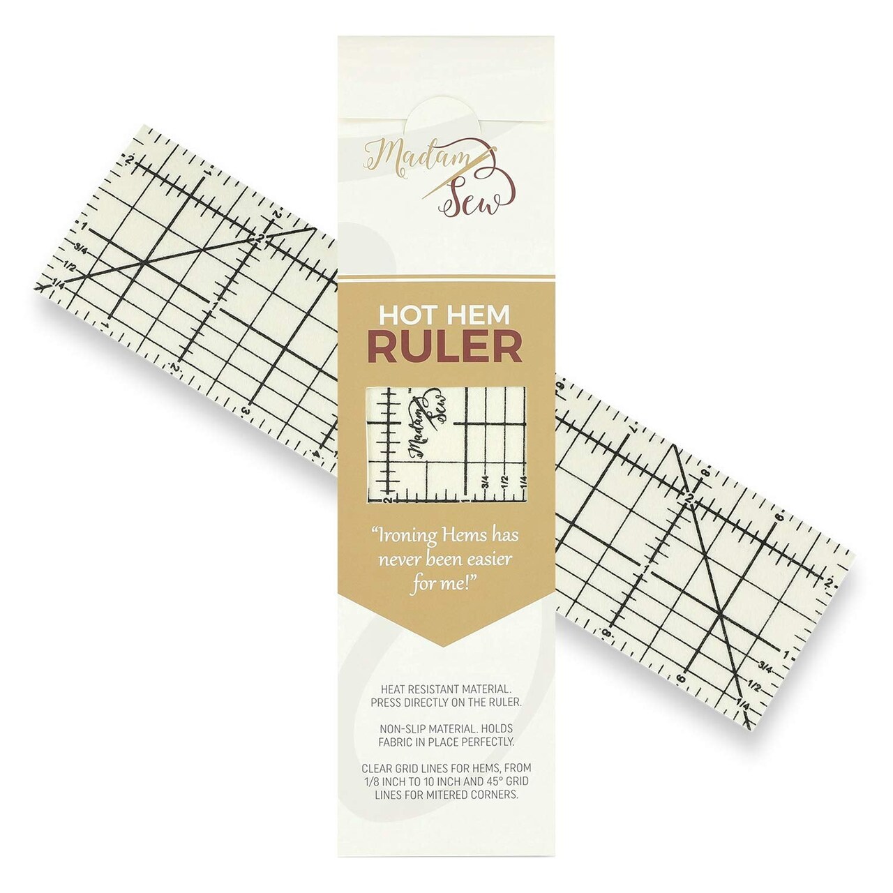 Hot Hem Ruler for Sewing and Quilting – Non-Slip Ironing Hot Ruler and Pleats with Dry or Steam Iron on Quilt Blocks and Clothes - 10" x 2.5" Hem Gauge